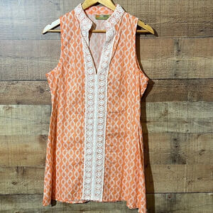 🌻 ROCK FLOWER PAPER sz M Orange Sherbet and white Lace Trim Sleeveless Dress